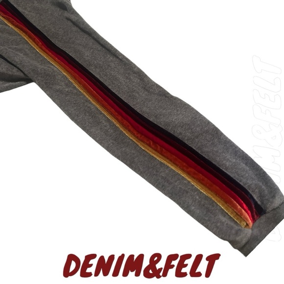 Aviator Nation Velvet Rainbow 5 Stripe Drawstring Pullover/Hoodie | Gray Unisex! - Picture 9 of 11